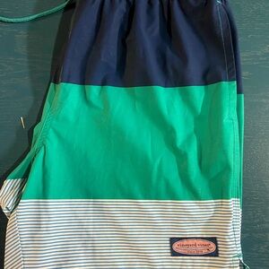 Vineyard Vines Navy, Green and Striped Swim Shorts, size M